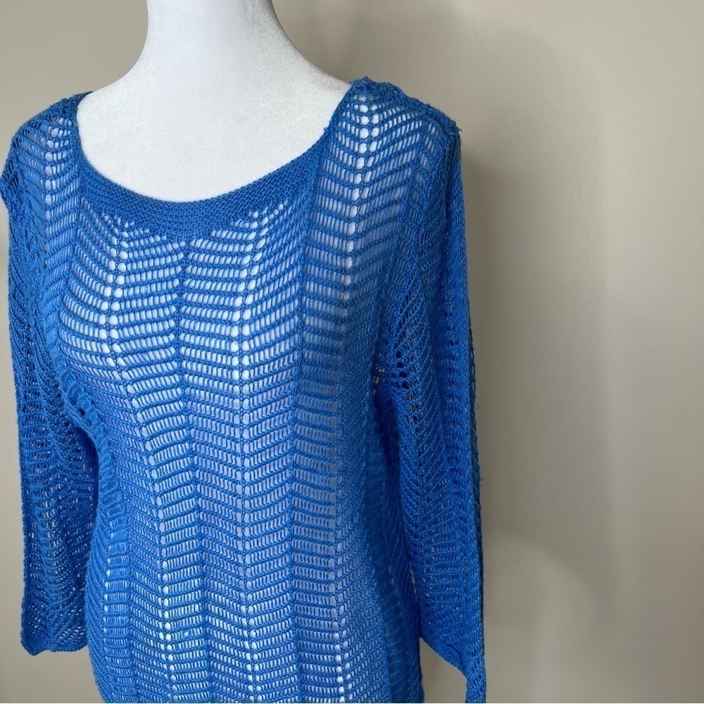 ! Chicos blue crocheted short sleeve sweater., - Picture 5 of 10